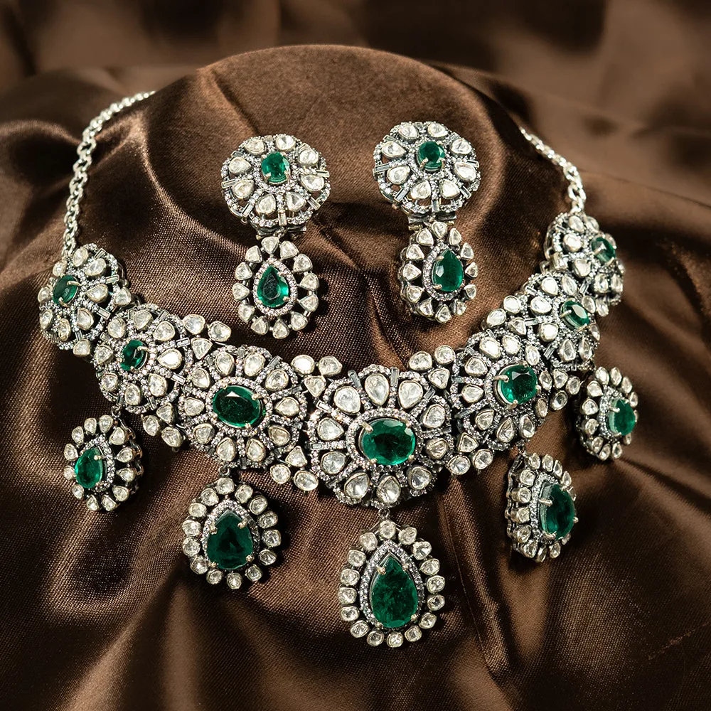 Hiranya gold-toned silver necklace and earrings with lavender stones and pearls